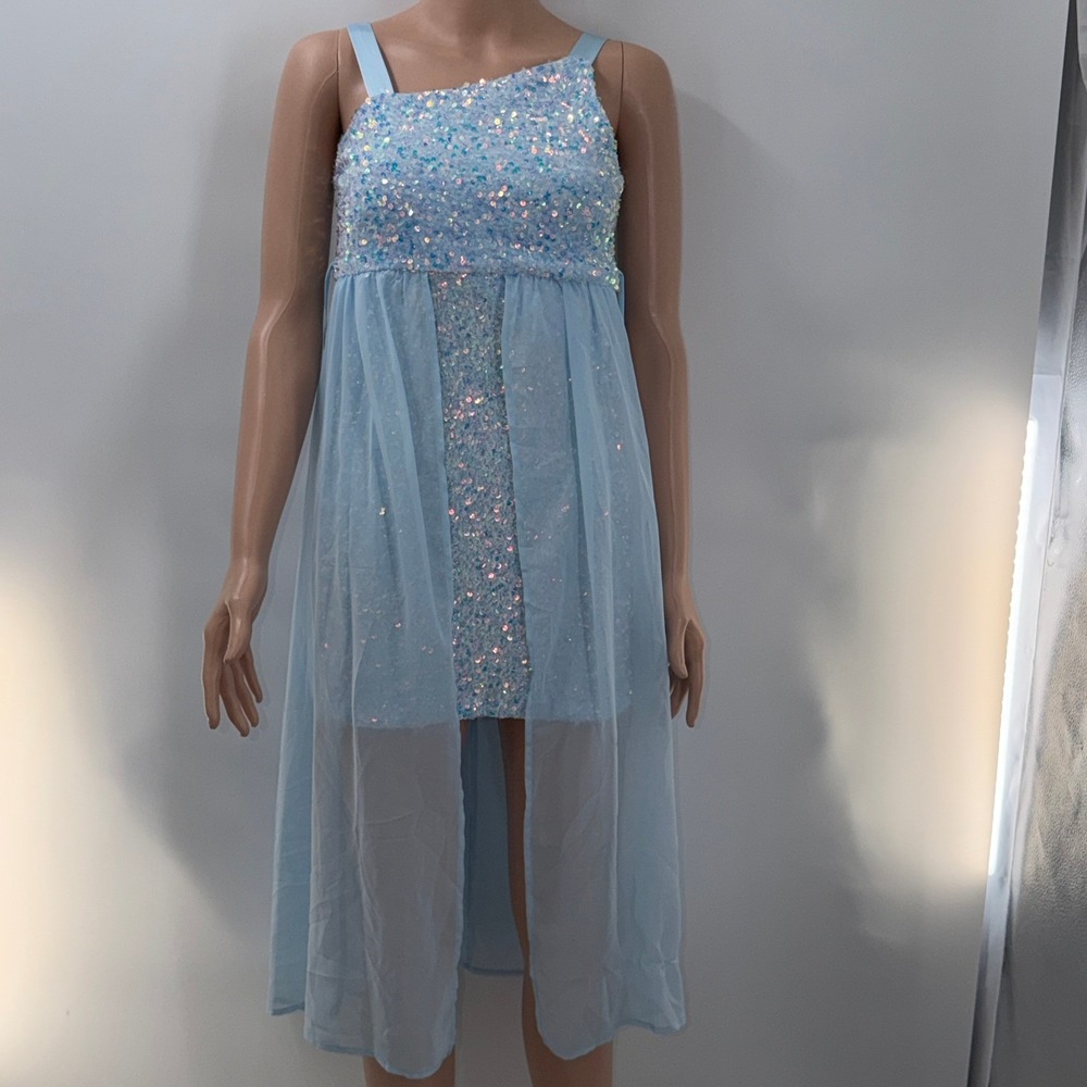 Poppies and Roses Girls 12 Light Blue Sequin Mesh High Low Mermaidcore Glam Y2K